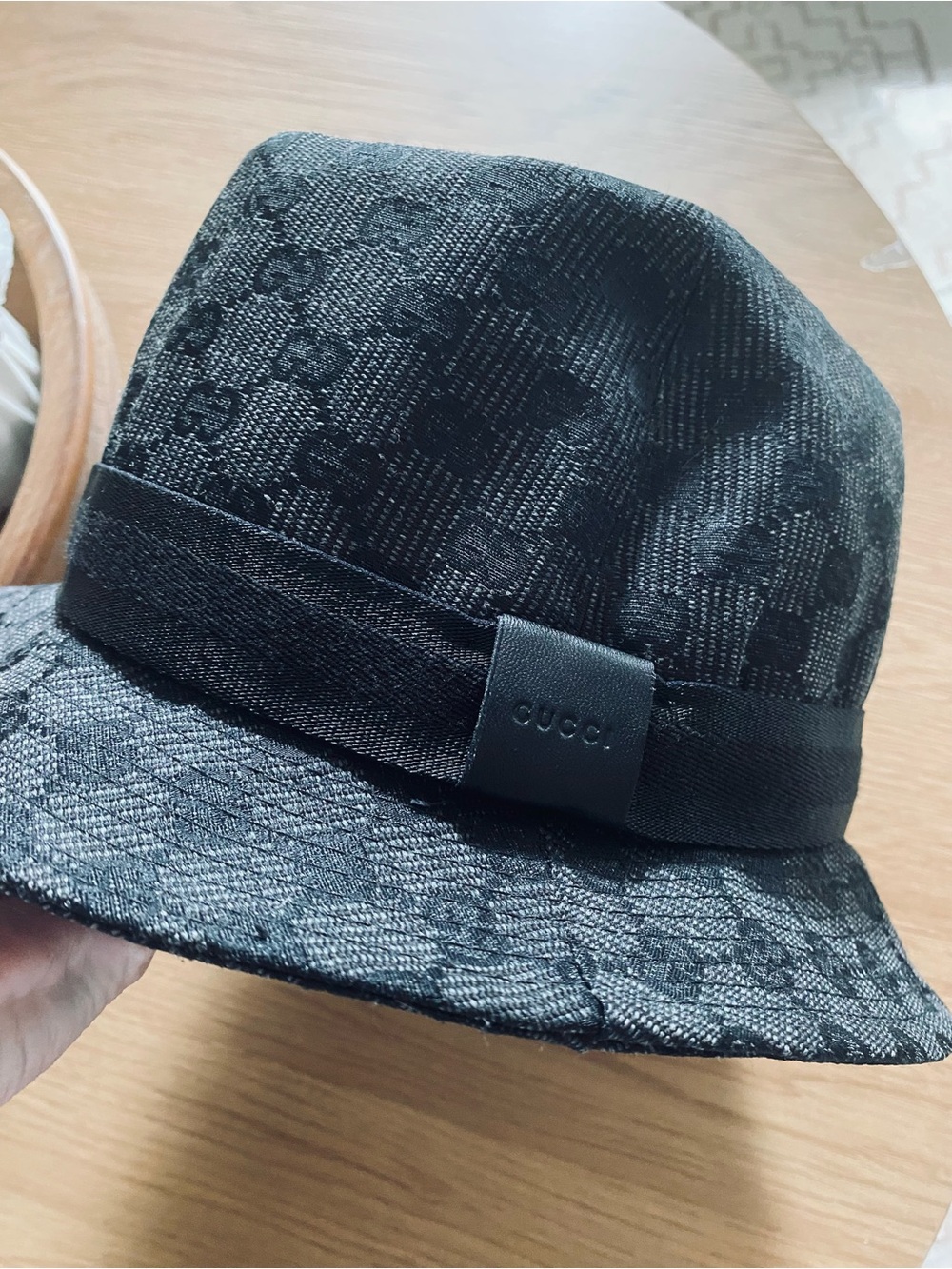 🛍️Gucci Authentic Black GG Monogram Bucket Hat with Logo Band & Cert. of Auth.